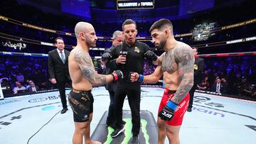 Saludo inicial entre Alexander Volkanovski e Ilia Topuria.