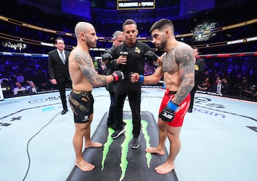 Saludo inicial entre Alexander Volkanovski e Ilia Topuria.