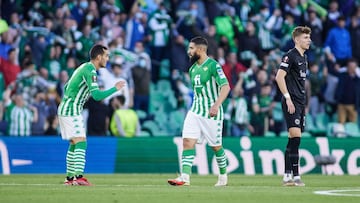 Nabil Fekir of Real Betis celebrates a goal during the UEFA Europa League round of 16 match between Real Betis and Eintracht Francfort at Benito Villamarin stadium on March 9, 2022, in Sevilla, Spain.
 AFP7 
 09/03/2022 ONLY FOR USE IN SPAIN