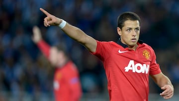 Manchester United's Javier "Chicharito" Hernandez reacts during their Champions League soccer match against Real Sociedad at Anoeta stadium in San Sebastian, northern Spain, November 5, 2013.  REUTERS/Vincent West (SPAIN  - Tags: SPORT SOCCER)  