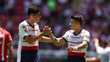ZAPOPAN, MEXICO - JULY 16: Pavel Perez of Chivas celebrates with teammate Zahid Mu�oz after scoring the team's first goal during the friendly match between Chivas and Athletic Club at Akron Stadium on July 16, 2023 in Zapopan, Mexico. Simon Barber/Getty Images/AFP (Photo by Simon Barber / GETTY IMAGES NORTH AMERICA / Getty Images via AFP)