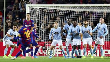 Messi marc&oacute; de falta el 2-1 ante el Celta. 