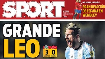 Portada de 'Sport' el miércoles 16 de noviembre de 2016.