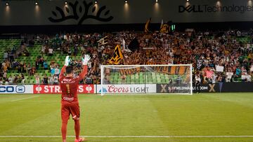 Aug 3, 2024; Austin, Texas, USA; Pumas UNAM goalkeeper Julio Gonzalez (1) acknowledges fans after a victory over CF Monterrey at Q2 Stadium. Mandatory Credit: Scott Wachter-USA TODAY Sports
