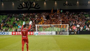Aug 3, 2024; Austin, Texas, USA; Pumas UNAM goalkeeper Julio Gonzalez (1) acknowledges fans after a victory over CF Monterrey at Q2 Stadium. Mandatory Credit: Scott Wachter-USA TODAY Sports