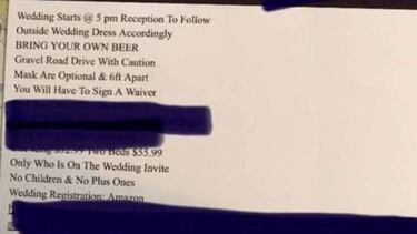 La invitación a una boda: "Trae tu cerveza y firma la exención de culpa por la COVID-19"