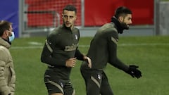 Mario Hermoso y Yannick Carrasco en un entrenamiento del Atl&eacute;tico.