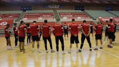 Los jugadores de ElPozo Murcia, durante un entrenamiento.