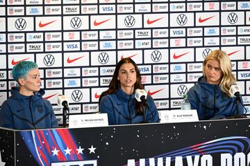 United States forward Alex Morgan (C) and midfielder Lindsey Horan (R) have been named as captains of the USWNT.