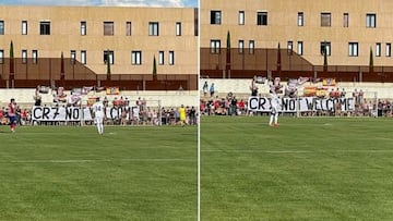 La afici¨®n colchonera luce un cartel contra la posible llegada de Cristiano