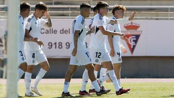 David, Calleja, Andrés, Bruno Iglesias y Víctor celebran uno de los goles del RSC Internacional la pasada jornada contra el Real Aranjuez en El Deleite.