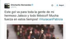 Chicharito Hern&aacute;ndez dedica su gol a los habitantes de Jalisco y M&eacute;xico para darles &aacute;nimo ante la llegada del Hurac&aacute;n Patricia