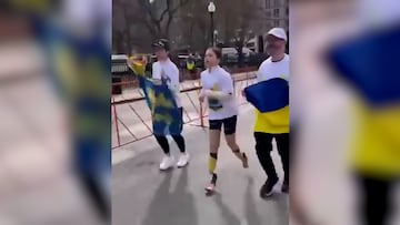 VIDEO: 12-year-old Ukrainian with prosthetic legs runs Boston marathon