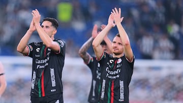 Juan Ramirez and Sebastien Salles-Lamonge of San Luis during the 13th round match between Monterrey and Atletico de San Luis as part of the Liga BBVA MX Varonil, Torneo Clausura 2026 at BBVA Bancomer Stadium, on April 04, 2026 in Monterrey, Nuevo Leon, Mexico.