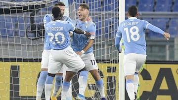 El Lazio celebra el primer gol de Immobile.