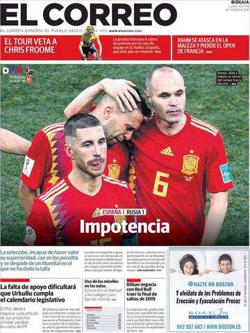 Las portadas de la prensa tras la eliminación de España