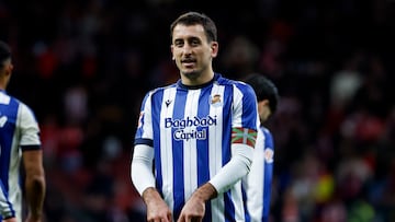 Mikel Oyarzabal celebra un gol con la Real Sociedad esta temporada.
