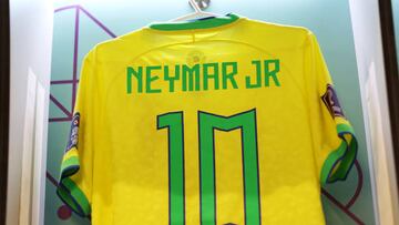 AL RAYYAN, QATAR - DECEMBER 09: The shirt of Neymar is seen in the Brazil dressing room prior to the FIFA World Cup Qatar 2022 quarter final match between Croatia and Brazil at Education City Stadium on December 09, 2022 in Al Rayyan, Qatar. (Photo by Maja Hitij - FIFA/FIFA via Getty Images)