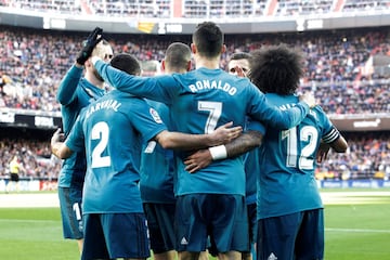 Los jugadores celebran el 0-1 de Cristiano Ronaldo. 