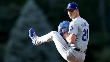 DENVER, COLORADO - JUNE 18: Starting pitcher Walker Buehler #21 of the Los Angeles Dodgers throws against the Colorado Rockies in the first inning at Coors Field on June 18, 2024 in Denver, Colorado. Matthew Stockman/Getty Images/AFP (Photo by MATTHEW STOCKMAN / GETTY IMAGES NORTH AMERICA / Getty Images via AFP)