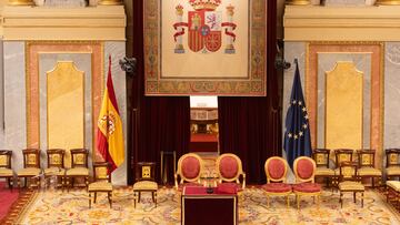 Vista del hemiciclo preparado para la jura de la Constitución la Princesa de Asturias, en el Congreso de los Diputados, a 27 de octubre de 2023, en Madrid (España). El Congreso ha montado el estrado del hemiciclo en el que la Princesa de Asturias, Leonor de Borbón, jura la Constitución el próximo 31 de octubre, justo el día en el que alcanzará la mayoría de edad. Según han avanzado a Europa Press fuentes parlamentarias, el aspecto del hemiciclo será similar al de los actos de jura de la Carta Magna del ahora jefe del Estado, que tuvo lugar el 30 de enero de 1986, también coincidiendo con su décimo octavo cumpleaños, y del de su proclamación como Felipe VI, el 19 de junio de 2014.
27 OCTUBRE 2023;MADRID;CONGRESO DE LOS DIPUTADOS;JURA CONSTITUCIÓN PRINCESA DE ASTURIAS
Eduardo Parra / Europa Press
27/10/2023