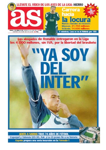 Portada del Diario AS del sábado 21 de junio de 1997.