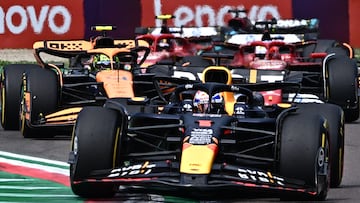 Red Bull Racing's Dutch driver Max Verstappen leads the Emilia Romagna Formula One Grand Prix at the Autodromo Enzo e Dino Ferrari race track in Imola on May 19, 2024. (Photo by GABRIEL BOUYS / AFP)