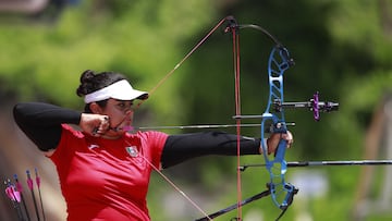 Andrea Becerra of Mexico during the Archery competition Womens Compound Individual Final Gold Medal, at the Central American and Caribbean Games San Salvador 2023, at the Ciudad Merliot Archery Poligon, on July 07, 2023.
<br><br>
Andrea Becerra de Mexico durante la competencia de Tiro con Arco Medalla de oro final individual compuesta femenina, en los Juegos Centroamericanos y del Caribe San Salvador 2023, en el Poligono de Tiro con Arco Ciudad Merliot, el 06 de Julio de 2023.
