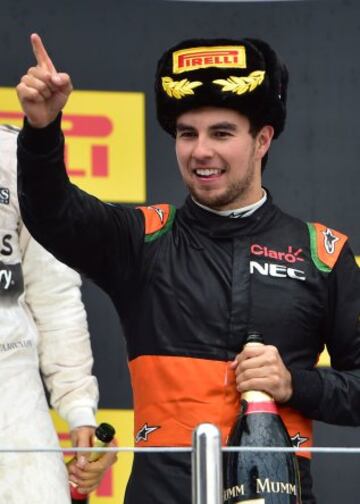 Sergio Pérez en el podio.