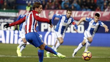 Antoine Griezmann lanza el penalti que falló ante el Leganés