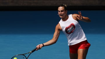 Tennis - Australian Open - Melbourne Park, Melbourne, Australia - January 16, 2026 Belarus' Aryna Sabalenka during practice REUTERS/Edgar Su