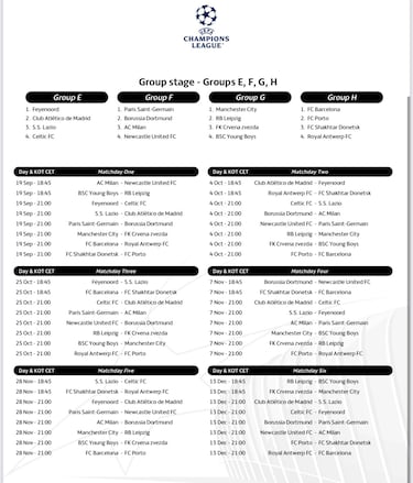 Ya hay horarios Champions: el Madrid debuta ante el Union Berl¨ªn