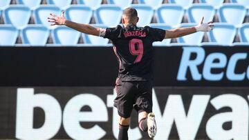 Benzema, capit&aacute;n en Bala&iacute;dos, firm&oacute; un doblete que mantiene al Madrid en plena pelea por la Liga.