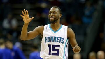 CHARLOTTE, NC - NOVEMBER 29: Kemba Walker #15 of the Charlotte Hornets reacts before their game against the Detroit Pistons at Spectrum Center on November 29, 2016 in Charlotte, North Carolina. NOTE TO USER: User expressly acknowledges and agrees that, by downloading and or using this photograph, User is consenting to the terms and conditions of the Getty Images License Agreement. Streeter Lecka/Getty Images/AFP
== FOR NEWSPAPERS, INTERNET, TELCOS & TELEVISION USE ONLY ==