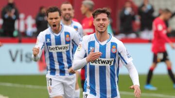 Puado celebra su gol en el Mallorca-Espanyol.