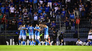 Angel Sepulveda celebrates his goal 2-0 of Cruz Azul during the 13th round match between Cruz Azul and FC Juarez as part of the Liga BBVA MX, Torneo Apertura 2024 at Ciudad de los Deportes Stadium on October 23, 2024 in Mexico City, Mexico.