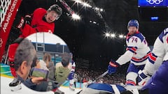 Aficionado es captado viendo el fútbol durante la final de Hockey entre USA y Canadá