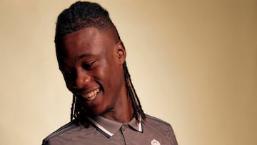 Eduardo Camavinga, en la presentación de la tercera equipación del Real Madrid para esta temporada.