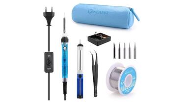 Este soldador eléctrico, ideal para aparatos electrónicos, incluye un kit de 10 piezas