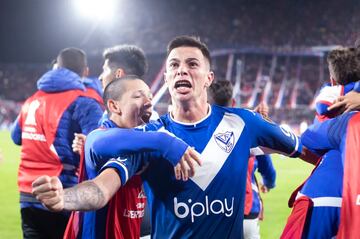 Valentín Gómez celebrates after a goal for Vélez Sarsfield.