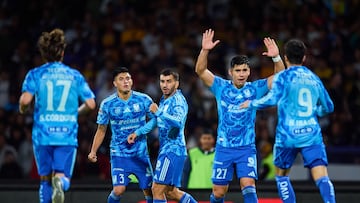 Angel Correa celebrates his goal 1-1 of Tigres during the 9th round match between Pumas UNAM and Tigres UANL as part of the Liga BBVA MX, Torneo Apertura 2025 at Olimpico Universitario Stadium, on September 20, 2025 in Mexico City, Mexico.
