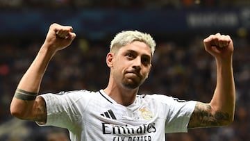 Soccer Football - Super Cup - Real Madrid v Atalanta - National Stadium, Warsaw, Poland - August 14, 2024 Real Madrid's Federico Valverde celebrates scoring their first goal REUTERS/Jennifer Lorenzini