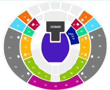 Mapa Movistar Arena concierto de Rosalía agosto 31.