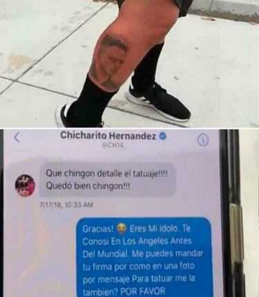 Fan se tatúa la cara del Chicharito y él contesta en redes sociales