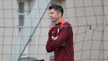 Lewandowski, durante un entrenamiento con Polonia.