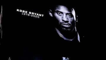 Jan 26, 2020; San Antonio, Texas, USA;  A tribute is shown on the video board during a moment of silence acknowledging Kobe Bryant before the game between the San Antonio Spurs and Toronto Raptors at the AT&amp;T Center. Mandatory Credit: Daniel Dunn-USA 