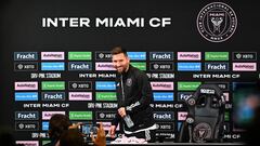 Inter Miami's Argentine forward Lionel Messi walks away following a press conference at DRV PNK Stadium in Fort Lauderdale, Florida on August 17, 2023. (Photo by CHANDAN KHANNA / AFP)