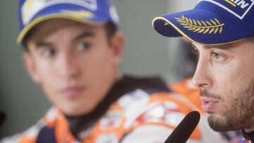 Andrea Dovizioso y Marc Márquez en la rueda de prensa del GP de Japón.