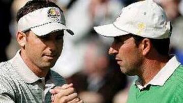 <b>GRAN PAREJA.</b> El dúo formado por Garcia y Olazabal ha demostrado ser una de las mejores parejas por parte del bando europeo.