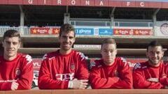 Pericos en Girona. Jairo, Germ&aacute;n, Clerc y Llonch posan para AS recientemente en las instalaciones de entrenamiento del Girona.
 